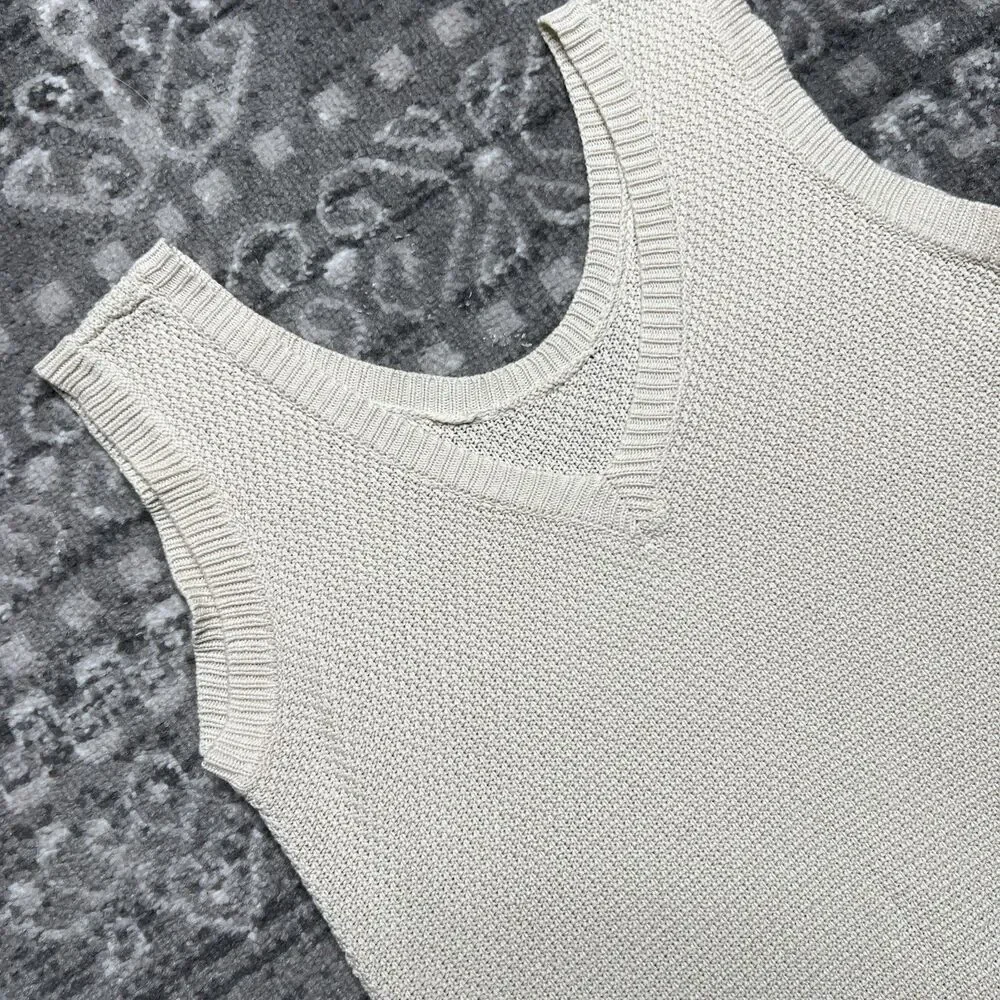 Cupshe Tunic Knit Tank Top Swimsuit Coverup  Medium Tan Beige High Side Slits